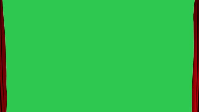 Red waving curtains opening and closing on green screen. 3d rendering animation of cloth revealing background. 4K.