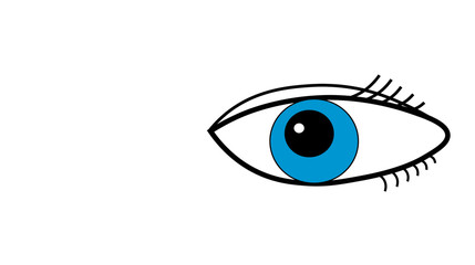 Man's blue eye open. Contours of the eye. On white background