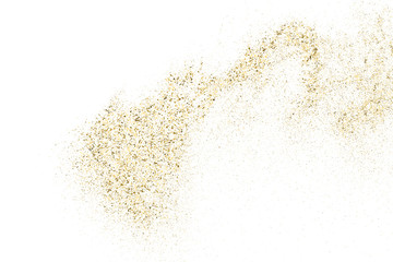 Plakat Gold Glitter Texture Isolated On White. Amber Particles Color. Celebratory Background. Golden Explosion Of Confetti. Design Element. Digitally Generated Image. Vector Illustration, Eps 10.