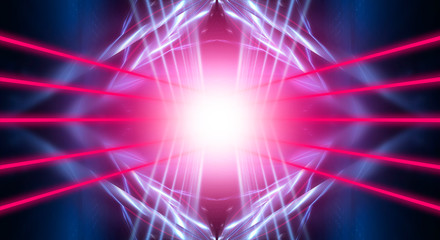 Obraz premium Modern abstract neon background. Blue and pink neon light, rays, lines, abstract light. Empty background, scene, poster. Light tunnel.