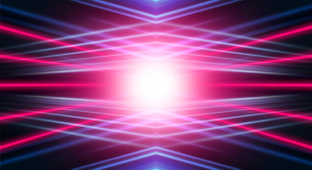 Obraz premium Modern abstract neon background. Blue and pink neon light, rays, lines, abstract light. Empty background, scene, poster. Light tunnel.