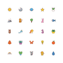 bundle of animals and nature kawaii icons