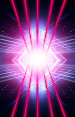 Modern abstract neon background. Blue and pink neon light, rays, lines, abstract light. Empty background, scene, poster. Light tunnel.