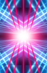 Obraz premium Modern abstract neon background. Blue and pink neon light, rays, lines, abstract light. Empty background, scene, poster. Light tunnel.