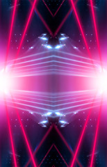 Modern abstract neon background. Blue and pink neon light, rays, lines, abstract light. Empty background, scene, poster. Light tunnel.