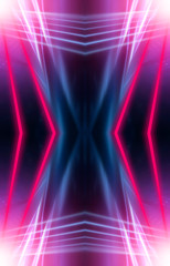 Fototapeta na wymiar Modern abstract neon background. Blue and pink neon light, rays, lines, abstract light. Empty background, scene, poster. Light tunnel.