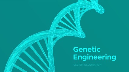 DNA sequence. Abstract 3d polygonal wireframe DNA molecules structure mesh. DNA code editable template. Science and Technology concept. Vector illustration.