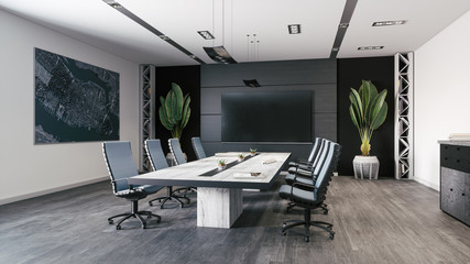 Fototapeta na wymiar Interior of meeting room in modern office. 3d illustration