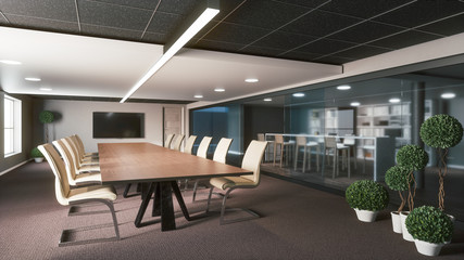 Fototapeta na wymiar Modern office meeting room interior. 3d illustration