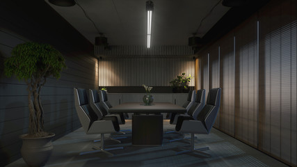Meeting room in dark style. 3d illustration