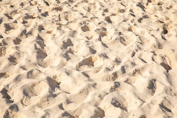 Fine sand texture - Sandy sunny beach for background - Top view - Full frame shot - Close-up sun...