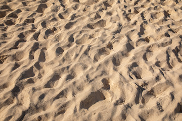 Fine sand texture - Sandy sunny beach for background - Top view - Full frame shot - Close-up sun sand texture on beach in summer – travel holiday vacation Close up