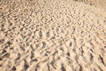 Fine sand texture - Sandy sunny beach for background - Top view - Full frame shot - Close-up sun sand texture on beach in summer – travel holiday vacation Close up