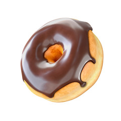 Donut with chocolate icing isolated on a white background. 3d rendering