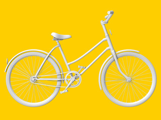 Bicycle on a yellow pastel background. 3d rendering