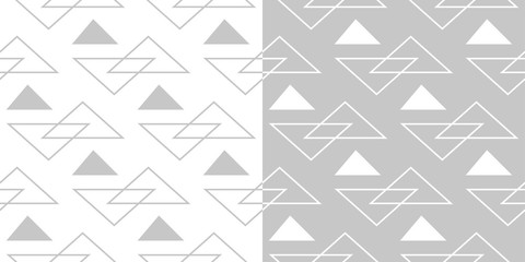 Geometric seamless patterns. Compilation of gray and white triangle designs
