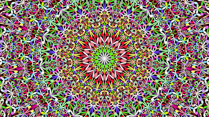 Colorful jungle kaleidoscope mandala background design - abstract geometric vector ornament wallpaper illustration