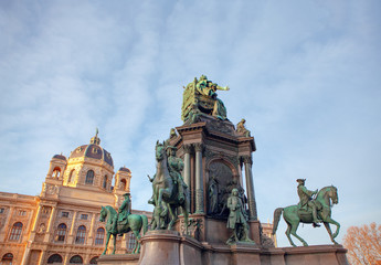 Fototapeta na wymiar Monument situated at Maria-Theresien-Platz on public square in Vienna