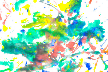 Fototapeta na wymiar Multi color watercolor on white background.The color splashing in the paper.It is a hand drawn. For text, element for decoration.