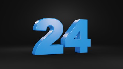 Number 24 in blue on black background, 3D illustration
