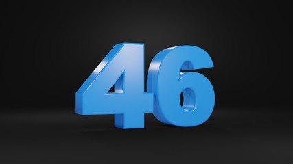 Number 46 in blue on black background, 3D illustration