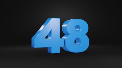 Number 48 in blue on black background, 3D illustration