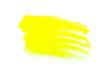 Yellow watercolor on white background.The color splashing in the paper.It is a hand drawn. For text, element for decoration.