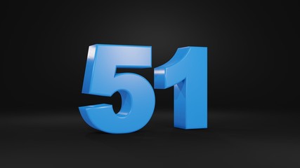 Number 51 in blue on black background, 3D illustration