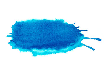 Blue sky watercolor on white background.The color splashing in the paper.It is a hand drawn. For...