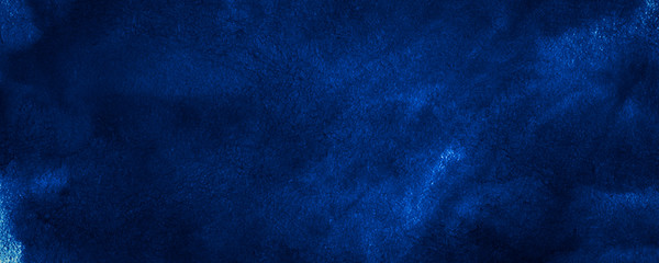 Dark blue watercolor background with torn strokes and uneven divorce. Abstract indigo background for design, template and pattern.