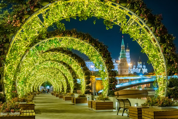 Moscow. Russia. Kremlin. Christmas arch on the Kremlin embankment. New Year's installation in...