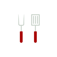 BBQ fork and spatula icon. Clipart image isolated on white background