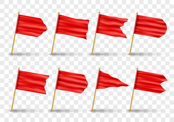 Vector set of realistic isolated red flags. Realistic vector illustration isolated on transparent background.