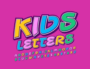 Vector colorful Kids Alphabet Letters and Numbers Bright Font for Children.