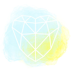 silhouette of abstract polygonal heart on a colored watercolor background. symbol of love. polygonal shape