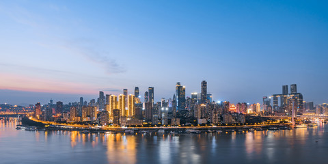 Fototapeta na wymiar Night view from high buildings along the Yangtze River in Chongqing, China