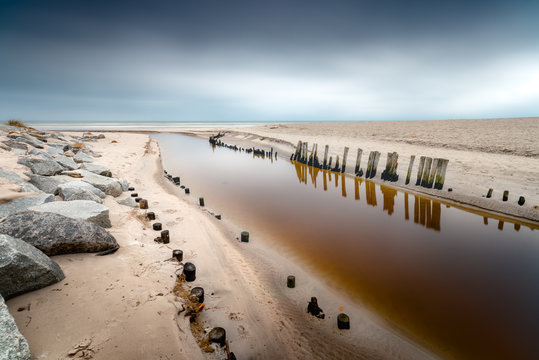 Winter landscape on the beach in Karwia