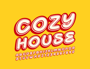 Vector colorful logo Cozy House. Cute  handwritten Font. Bright Alphabet Letters and Numbers.