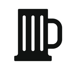 Tall glass of beer icon. Beer jug symbol. Tavern logo. Black silhouette. Isolated on white background. Vector illustration image.