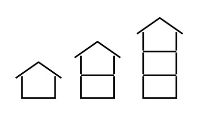 Single Two Three Story house icon set. Clipart image isolated on white background