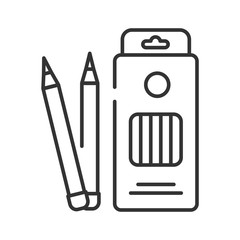 Box colored pencils black line icon. Tools for drawing concept. School supplies. Sign for web page, mobile app, banner, social media. Editable stroke.