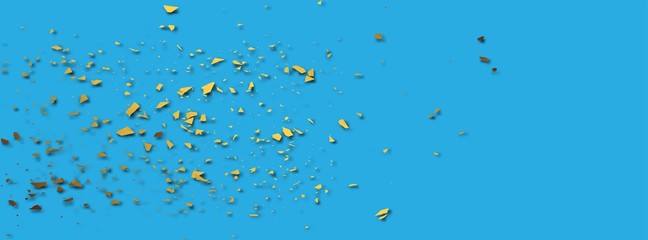 Banner on blue backdrop. Background sequin. Gold texture background. Golden glitter template. Retro abstract template with golden sequins for decoration design.