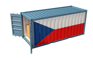 Shipping Container with Czech Republic flag isolated on white - 3D Rendering