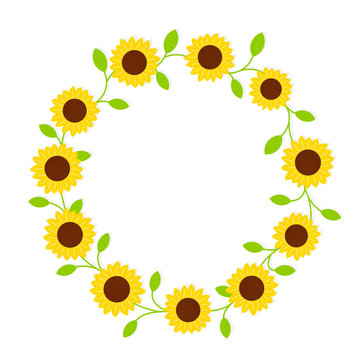 Sunflower circle vine. Clipart image isolated on white background