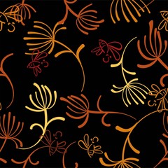 Dandelion grey seamless on dark background. Decorative dandelion wallpaper. Seamless pattern background. Abstract surface pattern design
