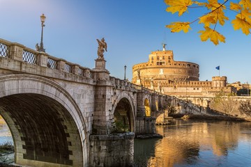 Famous italian fortress Saint Angel castle in Rome in autumn.