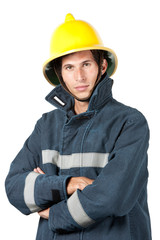 Portrait of young attractive fireman