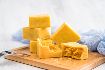 A few pieces of delicious Chinese pineapple cake in a tray