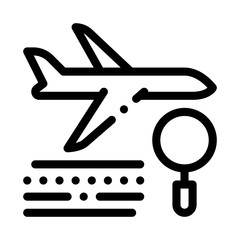 Plane Magnifier Icon Vector. Outline Plane Magnifier Sign. Isolated Contour Symbol Illustration