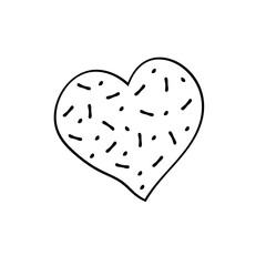 Hand drawn doodle heart.Isolated vector object on white background.Valentine`s Day symbol for gingerbread,wedding  postcard, textile, banner.